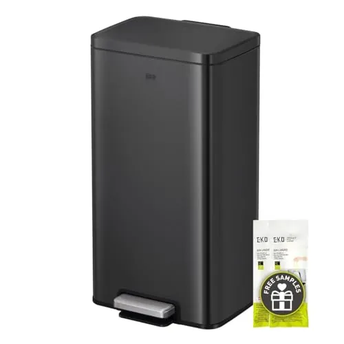 EKO Madison Cubo de Basura Cocina 30L con Pedal | Acero Inoxidable Antihuella y Cierre Suave | Papelera Compacta con Bolsas Incluidas | Diseño Elegante y Robusto