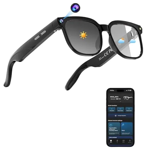 SUNSEATON Gafas Inteligentes con Cámara 800 W, AI Smart Glasses Traductoras de 1080p con Lentes Fotocromáticas, para Reproducción de Música por Bluetooth, Asistente de Voz y Grabación de Vídeo