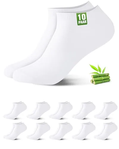 Effeet 10 Pares Calcetines Tobilleros Hombre Mujer De Bambú – Calcetines Cortos Hombre Verano, Absorción Humedad, Ultra Suaves, Transpirables, Anti-Sudor, Blanco, 43-46