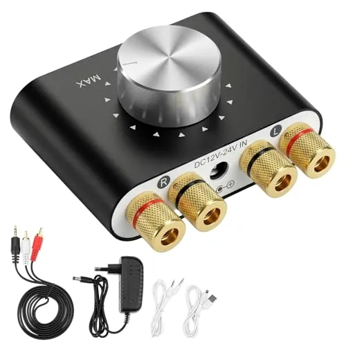 QWORK® Mini Amplificador Bluetooth de Potencia Digital Estéreo HiFi 50W×2 para Altavoces