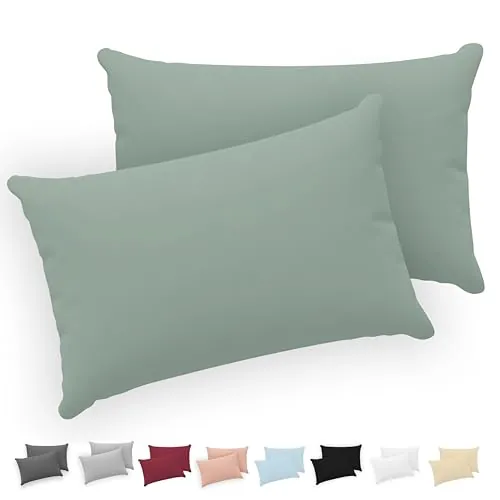 Twinzen® Funda Almohada 40x70 (Juego de 2) - Verde - 100% Algodon Jersey - Funda de Almohada Algodon - Funda Cojin para Cama - Protector de Almohada con Cremallera