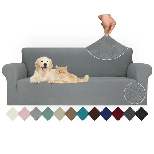 Ystyle Funda Sofa 3 Plazas Ajustable, Fundas para Sofa Elasticas, Funda De Sofa Anti Gatos Perros, Sofa Cover con Reposabrazos, Jacquard Fundas Cubre Sofa Ntideslizante Lavable, Gris Claro