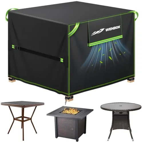QCCQ Fundas Muebles Jardin Exterior Impermeable Oxford 420D,90x90x90cm | Rectangular Funda Mesa Exterior Anti Viento, Anti UV para Grupos De Asientos, Muebles De Terraza,Mesas De jardín