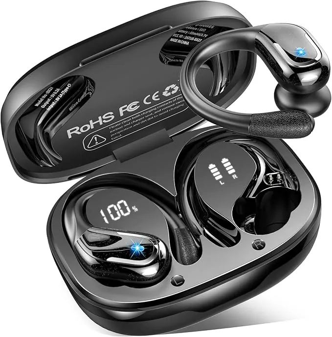 Auriculare Inalámbricos Deportivos, Nueva Auriculares Bluetooth 5.4 con HD Mic, 75H Cascos Inalambricos Bluetooth HiFi Estéreo, Cancelacion Ruido ENC Auriculares Running, IP7 Impermeable/Pantalla LED