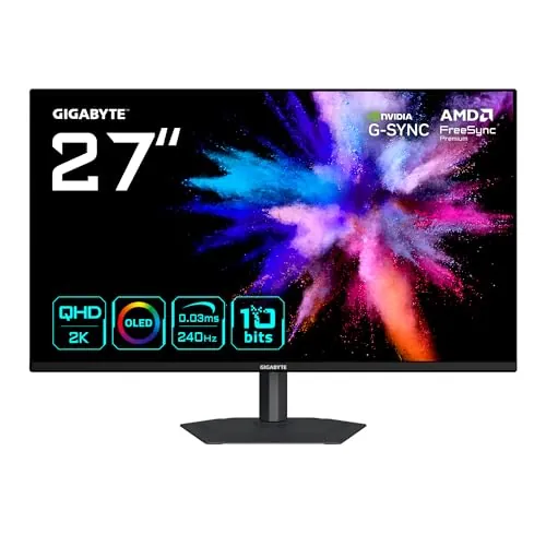 GIGABYTE GO27Q24A Monitor Gaming OLED 27” 2K QHD - 2560 x 1440, 240Hz, 0.03ms, 400 CD/m², FreeSync Premium, G-Sync Compatible, HDMI 2.1, DisplayPort 1.4