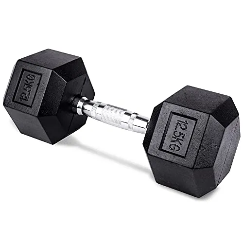 unycos - Mancuerna Antideslizante con Revestimiento de Caucho y Empuñadura Cromada, Disponible de 12,5 kg con Diseño Anti-Rodadura, Entrenamiento de Fuerza/Fitness (1 und; 12,5 kg)
