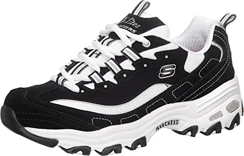 Skechers Mujer D'Lites Biggest Fan Trainers, Black Trubuck/White Mesh/ Silver Trim, 38 EU