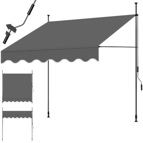 tectake® Toldo Terraza Manual Regulable en Altura con Manivela, Toldo Balcón sin Taladros, Extensible Terraza, Resistente a Rayos UV, Protección Solar y Repelente al Agua - 200 cm - Negro/Gris