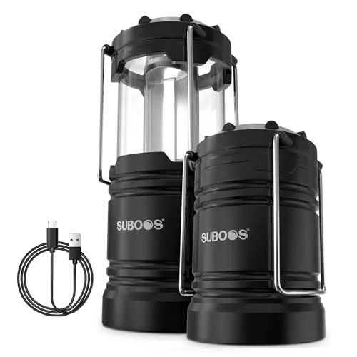 SUBOOS Faroles de camping recargables, lámpara solar y pilas, base magnética, gancho para tienda, accesorios de campamento portátiles para emergencias