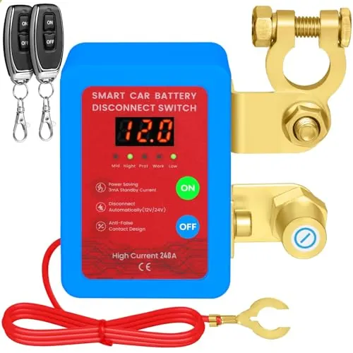Mtchavno Desconectador de Bateria Coche 12V 240A con Mando a Distancia | Protege la batería frente a descargas y consumo eléctrico, con desconexión automática y 2 mandos para coche, RV y barco