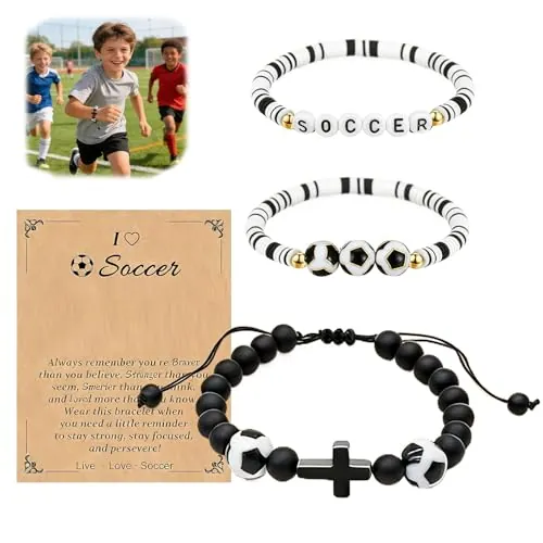 UZYXC Set de 3 Pulseras de Fútbol, Regalos de Fútbol para Niños, Ideal para Comuniones, Confirmaciones, Iniciaciones Religiosas, Entradas en la Escuela y Pascua
