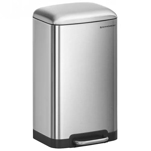 SONGMICS Cubo de Basura de Cocina, Papelera con Pedal, 30 L, Acero