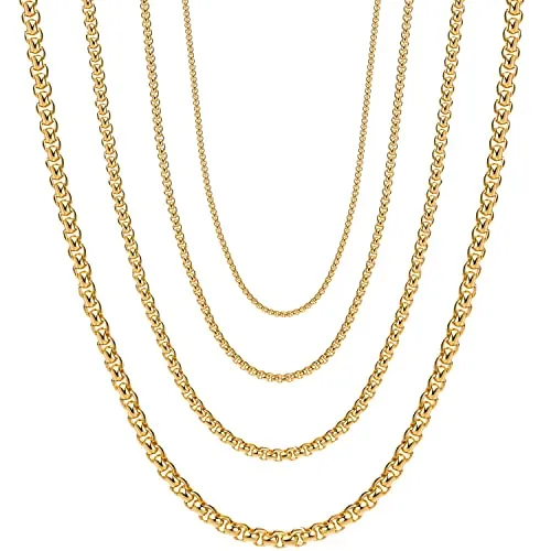 OSTAN Cadena de Acero Inoxidable Briolette, Enlace Veneciano para Hombre y Mujer - Collar