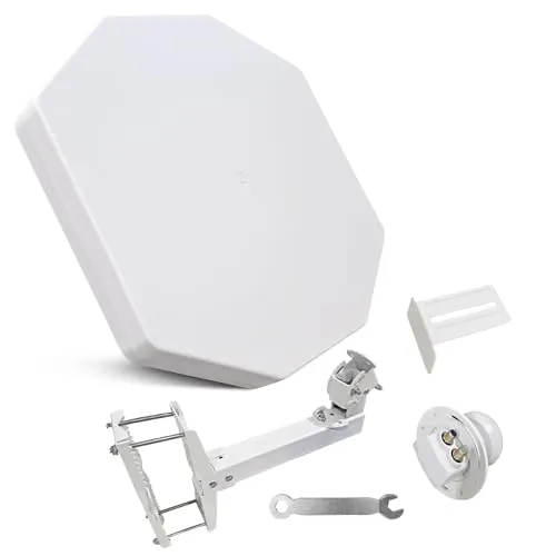 POWERSAT - Antena parabólica Plana, 2 Puertos/4 Puertos, Ideal para TV satelital Astra 1 (19.2 E), Antena Robusta, Resistente a la Intemperie, Ideal para balcón y Camping (Twin LNB)