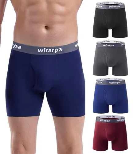 wirarpa Calzoncillos Hombre Boxer Algodon Ropa Interior Cómoda para Hombres Sin Etiquetas Abrir La Mosca Pack de 4 Negro Azul Rojo Gris Talla L