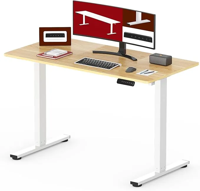 SANODESK Escritorio Elevable Eléctrico con Tablero Entero de Una Pieza 120x60 cm, Regulable en Altura con Memoria, Estable, Silencioso y Anticolisión, Ideal Teletrabajo y Oficina en Casa (Arce Blanco)