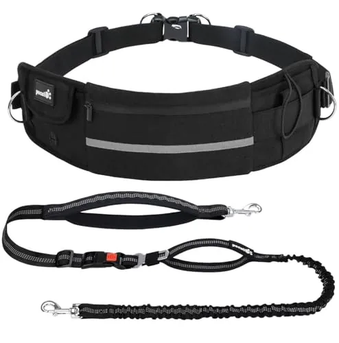Pecute Correa para Perro con Manos Libres para Perros hasta 50 kg | Correa perro cintura de absorción de Choque, cómoda, Costura Reflectante, Ideal para Correr, Correr y Caminar
