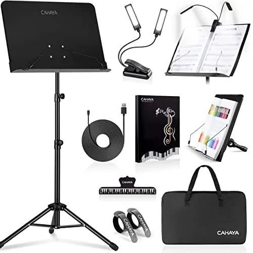 CAHAYA Atril Musica con luz y Soporte de Libros de Escritorio Portátil Ajustable con Bolsa de Transporte Soporte de Partituras