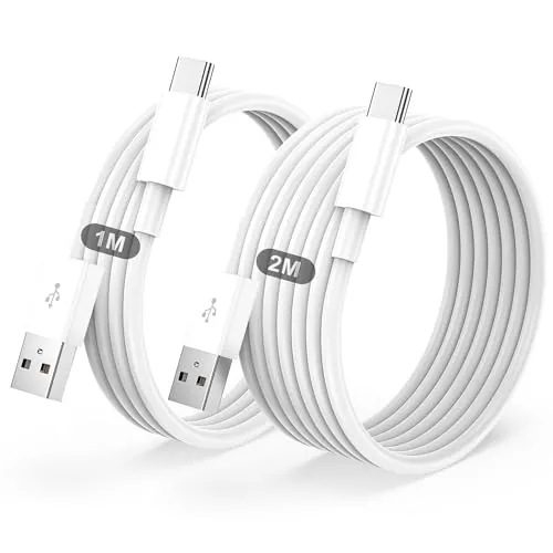 Cable Tipo C Carga Rápida, 2 Unidades [1M+2M] Cable USB a USB C, Compatible con el iPhone 17/16/15/Pro/Plus/Pro Max, el Samsung Galaxy S24/S23/S22, el Pixel 9/8/7 EL etc, Blanco