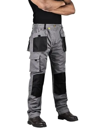 Pantalón de Trabajo para Hombre - Pantalon Cargo para trabajar - Multibolsillos - Bolsillos de las Rodilleras (FR/ES, Medida de la cintura & Longitud de la pernera, 28, 30, XL(52-54), FULL GRIS)