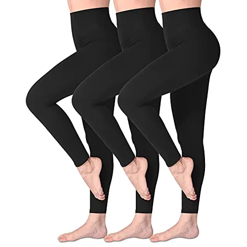 SINOPHANT Mallas Deporte Mujer de Cintura Alta, Leggins de Control de Abdomen Opacas, Elásticas, Leggings Mujer Vestir, Suaves como la Mantequilla L-XL 3 Piezas Negro/Negro/Negro