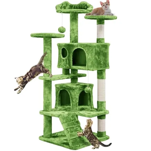 Yaheetech Árbol Rascador para Gatos 139cm Torre con Postes Sisal Verde