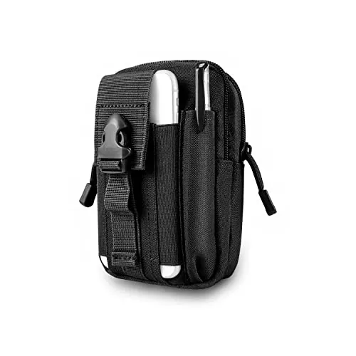 Bolsa de Cintura Táctica de Molle EDC, Leskyair Cinturón Compacta 1000D Nylon Multifuncional Riñonera Militar Hombre para Acampar, Senderismo, Ciclismo, Escalada y Viajes, Poliéster (A-Negro)