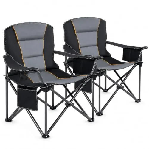 T-LOVENDO.ES Pack 2 Sillas Plegables Camping y Playa Acolchadas, Sillas de Pesca y Montaña con Estructura Reforzada, Portavasos, Bolsillo Térmico y Bolsa de Transporte, Carga Máxima 150 kg