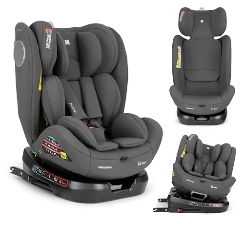 KikkaBoo Silla Coche Bebé Grupo 0 1 2 3 i-MOOVE 2, i-Size 40–150 cm con ISOFIX, 360° Giro, Reclinable, Reposacabezas Ajustable, Gris oscuro