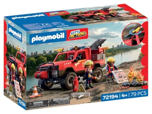 PLAYMOBIL | City Action | Pick-up de Bomberos | Vehículo Todoterreno de Emergencia con función Real de Chorro de Agua, cabrestante y numerosos Accesorios | para niños a Partir de 4 años | 72194