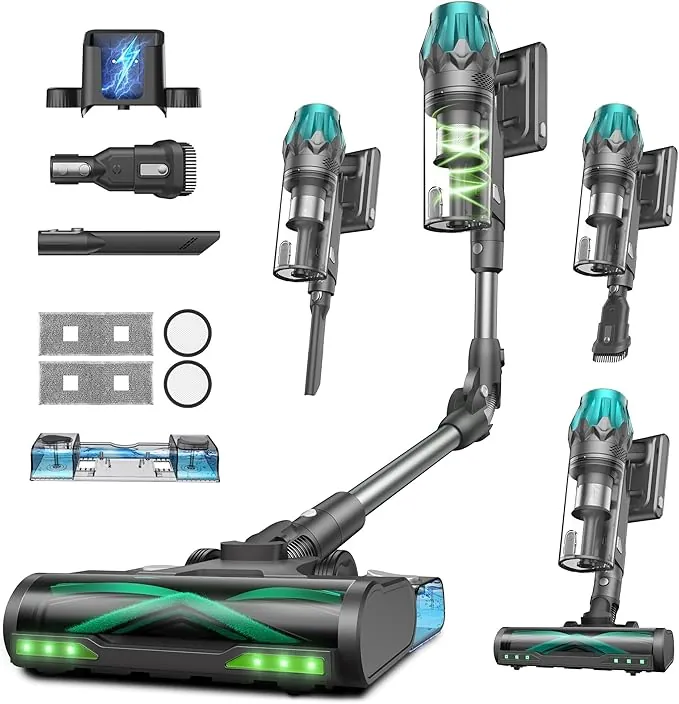 Vexilar V15Max Aspiradora sin Cable 65KPa/60 Min/1,5L, Aspiradora Inalámbrica con Fregona, Antienredos, Fácil Limpieza,Tendencias de Moda, Aspirador Escoba Vertical para Suelos/Alfombras/Pelos/Coche