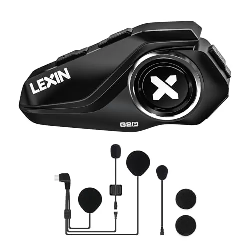 LEXIN G2P Intercomunicador Casco Moto Bluetooth de 6 Vías para Motocicleta, Sistema de Comunicación d con 4 Cubiertas Reemplazables, Auriculares Manos Libres para Motocicleta/ATV/Bicicleta