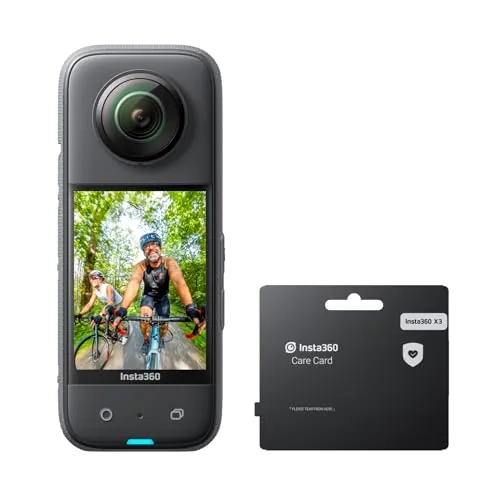 Insta360 X3 con Certificado de garantía Care - Action CAM 360 Impermeable con sensores 1/2" de 48 MP, vídeo Active HDR 360 de 5,7 K, Foto 360 de 72 MP, Objetivo único 4K, Modo Selfie 60 fps