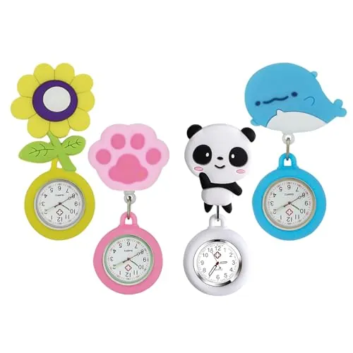 Nizirioo Reloj de Bolsillo Retráctil para Enfermeras - 4 Unidades, Manecillas Con Silicona Luminosa, para Niñas, Casual