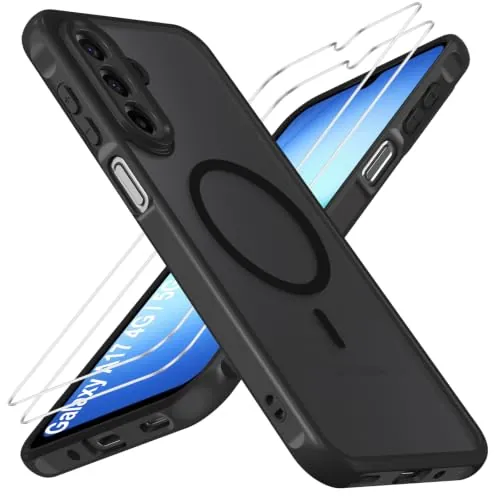 ivoler Funda Magnética para Samsung Galaxy A17 4G / 5G con 2 Piezas Cristal Templado, Compatible con MagSafe, Antigolpes Translúcida Mate Trasera Fina Silicona Anti-Choques Case, Negro