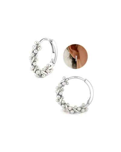 YADOCA Pendientes de Plata 925 Pendientes de Perlas, Pendientes de Aro de Perlas para Mujeres Adolescentes Pendientes de Boda en Plata