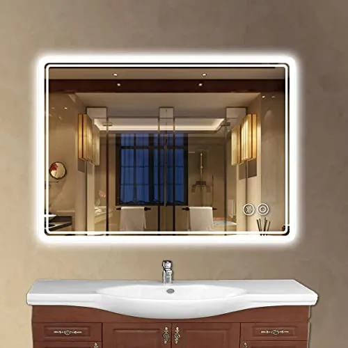 Plumbsys Espejo de Baño con Luz LED,50x70cm, Antivaho, Interruptor Táctil, 3 temperaturas de Color,Espejo de Baño Pared con Iluminación