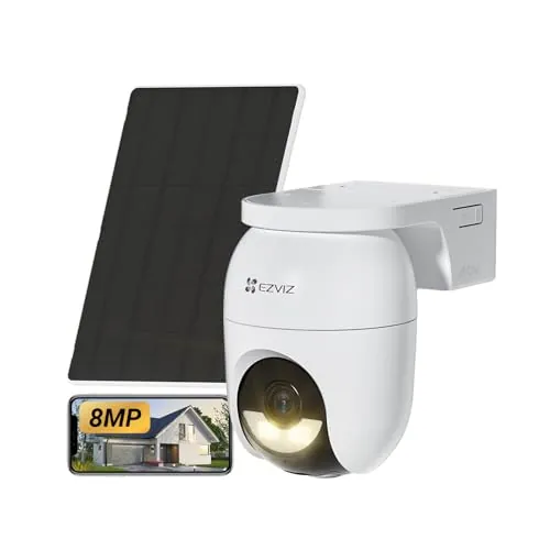 EZVIZ 8MP Cámara Vigilancia Exterior Solar con Batería, AOV,Wi-Fi,360° Sin Cables,4K,Detección de Personas/Vehículos IA,Visión Nocturna Color,Zoom Automático.CB8 Lite+Panel Solar 5W,Seguridad Hogar