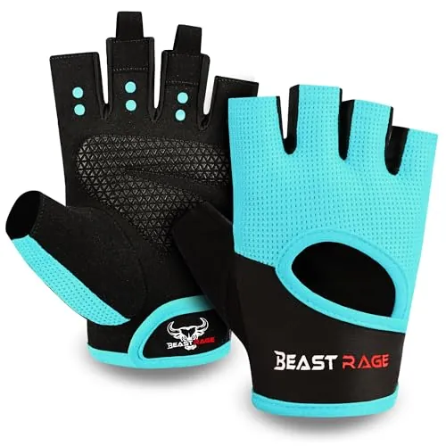 BEAST RAGE Guantes de Fitness Transpirables para Hombres y Mujeres Guantes de Levantamiento de Pesas de Entrenamiento de Gimnasia Antideslizante Crossfit Musculation Cycling (XL, Aqua)