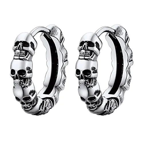 PROSTEEL Pendientes Goticos Hoop Aros de Calaveras Piercing de Oreja, Pendientes de Hombres Mujeres Aros Acero Inoxidable