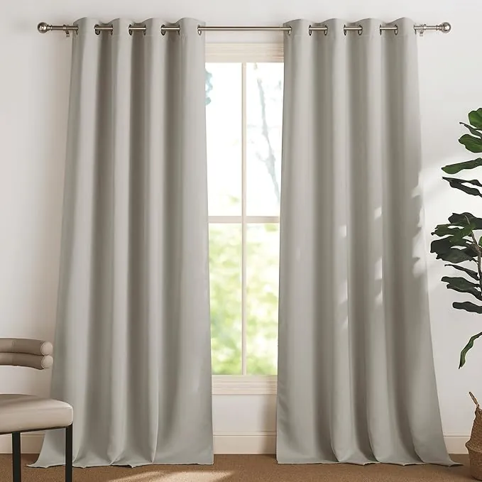 PONY DANCE Cortinas Opacas Termicas 2 Piezas, Curtains Blackout con Ojales, Aislantes Frio y Calor Opaca para Ventana de Salon Dormitorio Comedor, 140x240 CM, Angola Gris