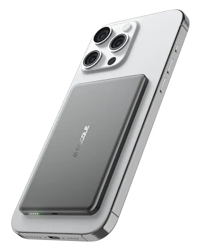 decqle “Air” Power Bank para MagSafe 5000mAh Ultra Delgado Funda de Batería | Inalámbrica Cargador Portátil con Cable USB-C, Sólo para iPhone Air/17/16/15/14/13/12 Serie (Gris)