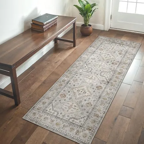 GENIMO Alfombra para Salón Sin Peluche, Cocina Lavable Antideslizante, Pasillo y Dormitorio, Silla Escritorio, Pequeña, Gris Naranja, 80x150 cm