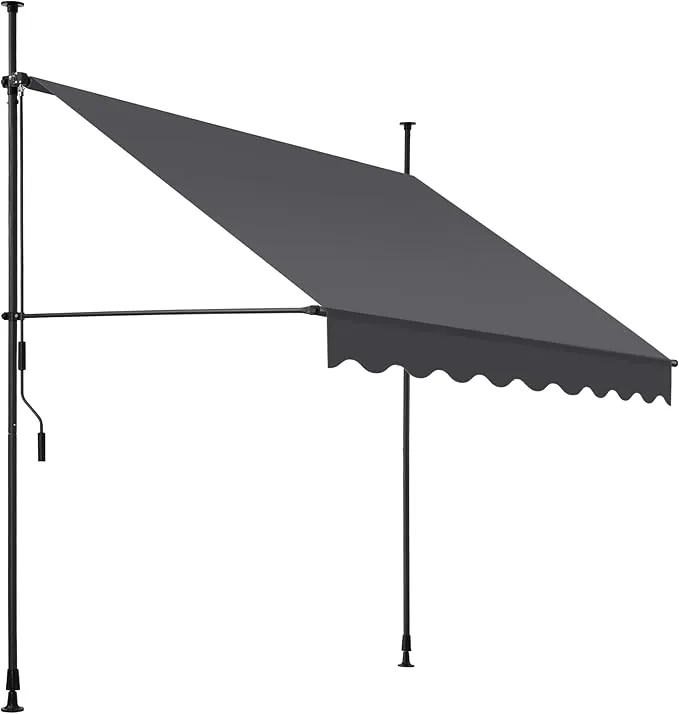 tectake® Toldo Terraza Manual Regulable en Altura con Manivela, Toldo Balcón sin Taladros, Extensible Terraza, Resistente a Rayos UV, Protección Solar y Repelente al Agua - 200 cm - Negro/Gris