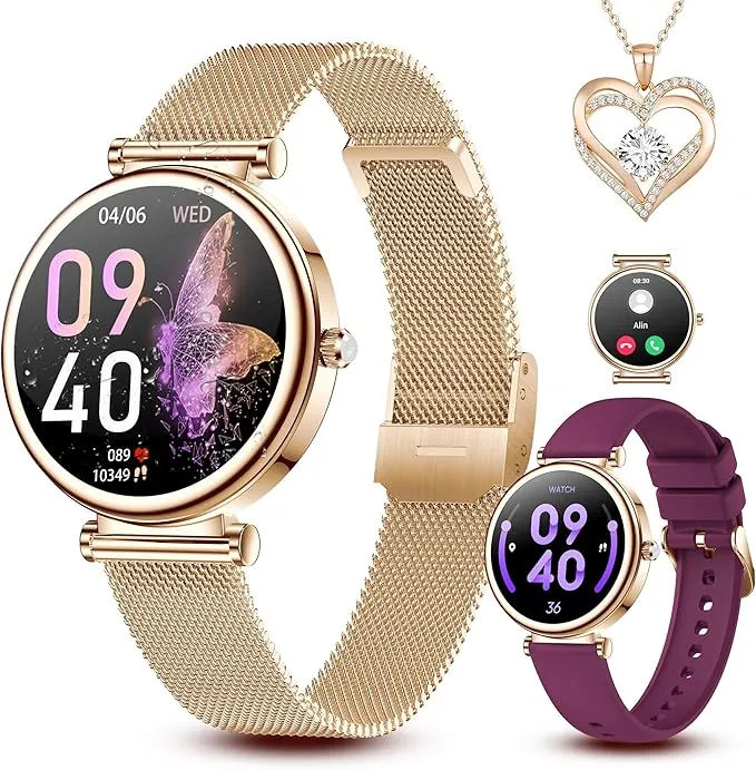 Reloj Inteligente para Mujer, Pantalla Táctil HD de 1,3 Pulgadas IP68 Resistente al Agua, Deportivo Smartwatch con Monitor de Ritmo Cardíaco, Podómetro, Oxímetro para Android iOS, Regalo