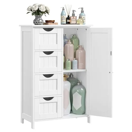 VASAGLE Armario de Baño, Cajonera con 4 Cajones, 55 x 30 x 82,2 cm
