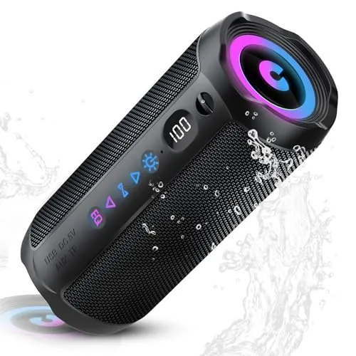 Altavoz Bluetooth Portátil 25W, Potente Altavoz Bluetooth, Altavoces Graves Duales, 25H Reproducción, IPX7, RGB, Emparejamiento TWS, AUX, TF, USB, Ideal Para Actividades Aire Libre, Fiestas,Viajes.