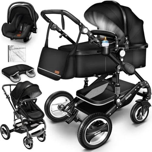 KIDUKU® Carrito de Bebé 3 en 1 | Silla de Paseo para Niños | Carricoche de 3 Piezas | Capazo, Cambiador, Cubrepiés | Sillita Coche Ligera Infantil ECE R129