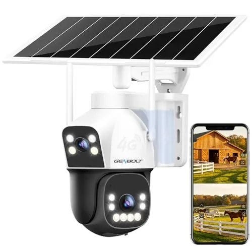 GENBOLT 4G AOV Solar Cámara Vigilancia Exterior Inalámbrica, Grabación 24/7 3MP+3MP Cámara IP Seguridad Exterior con Detección de IA de Tarjeta SIM Batería 15600mAh 8W, CCTV Cámaras Seguridad