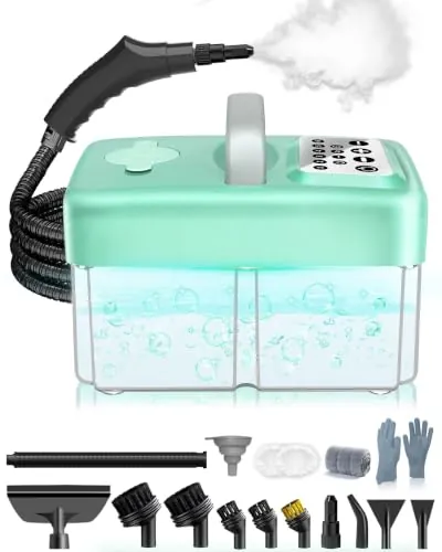 Mecmic Upgrade Vaporeta Limpieza Hogar - 2500W, 6 Niveles Ajustables, Depósito de Agua de 1,6L, Vapor a 120 °C, Calentamiento en 15 s, Portátil con 10 Accesorios, Limpieza de Sofa,cortinas,Verde